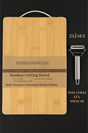 Kesme Tahtası Metal Asma Kulplu + Sebze Meyve Jülyen Metal Soyacak Seti