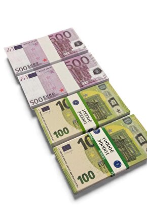 4’lü Euro Şaka Parası Seti – 2 Deste 500 € + 2 Deste 100 € Düğün Atma, Kına, Parti, Film