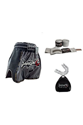 Dragon Retro Şort Muaythai Kick Boks 3,5 Mt Bandaj Ve Şeffaf Dişlik Kickboks Muay Thai Seti