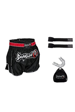 Dragon Retro Şort Muaythai Kick Boks 3,5 Mt Bandaj Ve Şeffaf Dişlik Kickboks Muay Thai Seti
