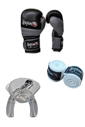Attack 6 Boks, Kıck Boks, Muay Thai, Dragon Boks Eldiveni,  3 lü set, Bandaj dişlik eldiven