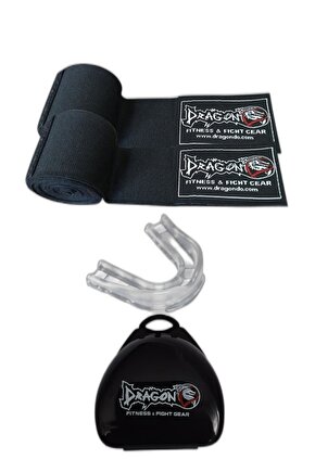 Giftoomsport- Profesyonel Kutulu Boks Dişliği-şeffaf-ve 3,5 M.siyah Boks Bandaj 2li Set