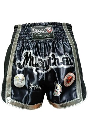 Muay Thai Federasyon Logolu Müsabaka Şortu Mt2019-gri Şeritli-l Beden