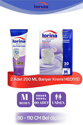 Lorina Emici Külot Hasta Bezi Medium 60lı - 200 ML Bariyer Kremi Hediyeli