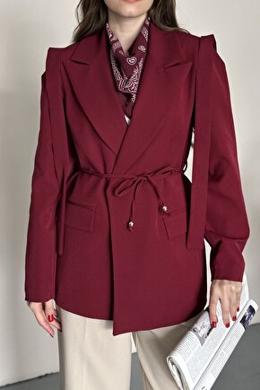 Kadın Kuşaklı Omuz Detaylı Blazer Ceket - Casual Modern Tasarım