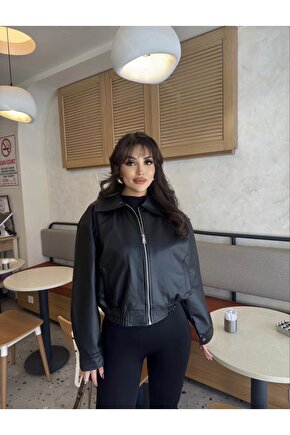 Deri Bomber Deri Ceket siyah