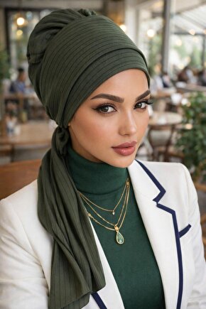 Haki Çizgili Atkılı Bone