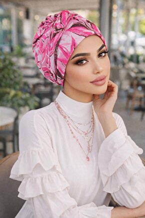 Pudra Pembe Desenli Burgu Bantlı Bone