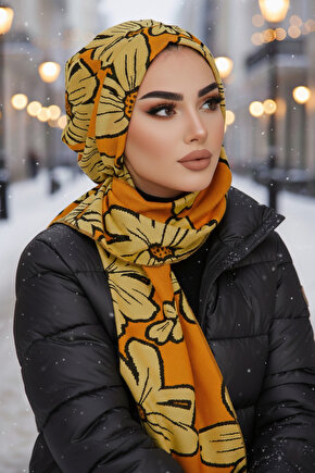 Turuncu Desenli Tesettür Bere