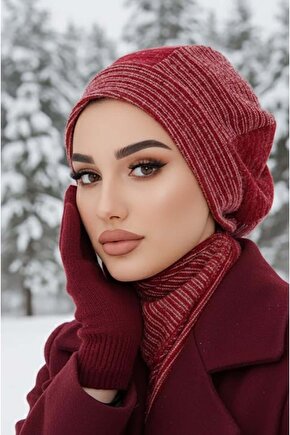 Bordo Desen Tesettür Bere ve Etol Takım