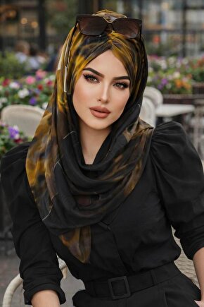 Siyah Hardal Batik Desen Hazır Şal