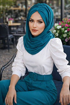 Petrol Büzgülü Hazır Şal