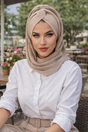 Bej Dantel Burgu Hazır Şal