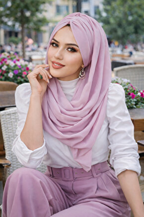 Pudra Pembe Büzgülü Hazır Şal