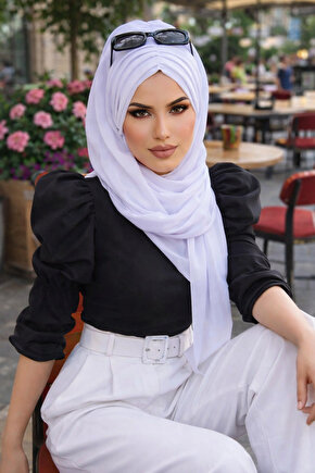 Beyaz Büzgülü Hazır Şal