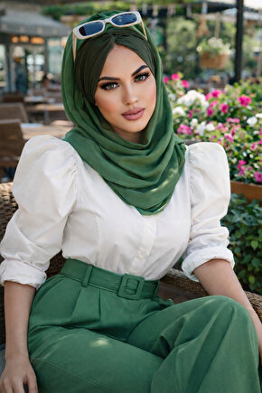 Bahar Yeşili Haki Burgu Hazır Şal