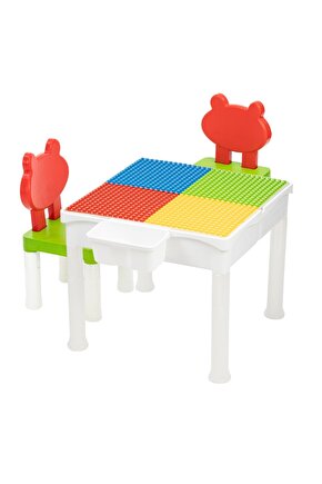 LE.GO Duplo Uyumlu 2 Sandalyeli 87 Parça Bloklu Mega Aktivite Masası