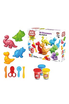 3D Dinozorlar Oyun Hamur Seti 168 Gr. - Oyun Hamuru Seti - Hamur Setleri - Hamur Kalıpları - Doğal O