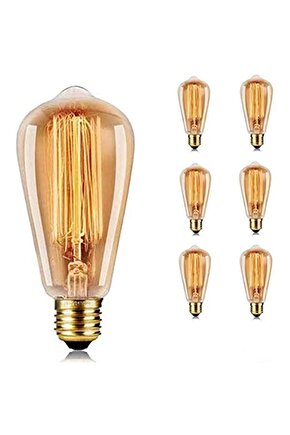 6 Adet 4 Watt Amber Işık Kaliteli Rustik Ampul, 300 Lümen, 4 Watt 25000K Amber Işık Led Rustik Ampul