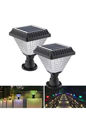 2 Adet Güneş Enerjili, Kumandalı, RGB, Gün Işığı, Mavi, Kırmızı Işıklı Gece Sensörlü Bahçe Apliği
