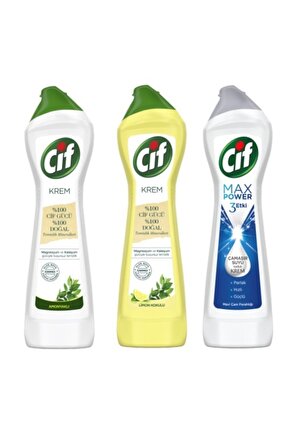 Cıf Krem Temizleyici Amonyaklı 750 Ml + Limon Kokulu 750 Ml + Max Power Mavi Çam Ferahlığı 675 Ml