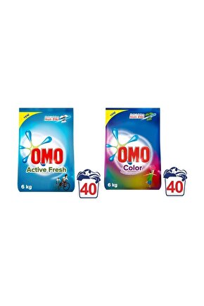 Omo Matik Toz Çamaşır Deterjanı Active Fresh 6 Kg + Renkli 6 Kg