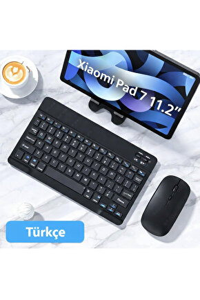 Xiao Mi Pad 7 11.2 Tablet için Uyumlu Slim Şarjlı Türkçe Bluetooth Klavye  Mouse Seti