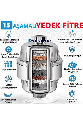 15 Aşamalı Duş Banyo Mutfak Filtresi YEDEK KARTUŞ Klor Kireç Kötü Koku Önleyici (Yedek Filtre)