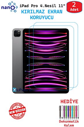 2 ADET iPad Pro 4. Nesil 11 Tablet İçin Tam Uyumlu Ekran Koruyucu Şeffaf Cam Nano HD Esnek Kırılmaz