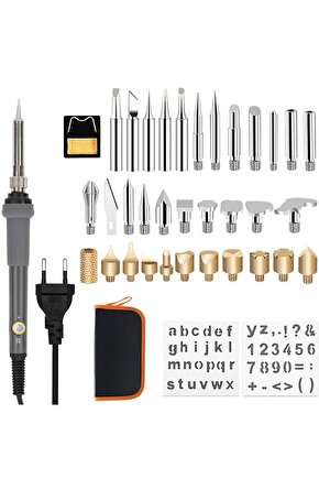 Havya seti 60W 220V Isı Ayarlı 37 Parça Ahşap Yakma Elektrikli Havya Seti Lehim Seti