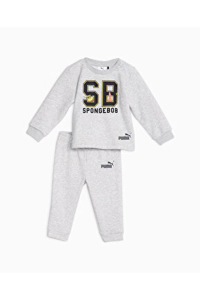 Düz Gri Bebek Eşofman Takımı 62221604 PUMA X SPONGEBOB Crew Jogg