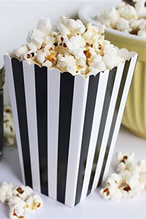 Siyah Çizgili Beyaz Mısır Kutusu 8li Karton Cips Kutusu 8 Adet Pop Corn Darı Kabı