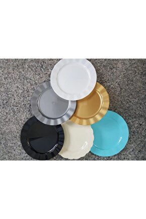 Plastik Tabak Lüks 26cm - 6 Adet - Pembe -sert Mika Renkli Parlak Kristal