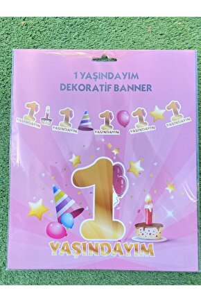 1 Yaşındayım Pembe Dekoratif Banner Bayrak Kız