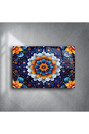 Mandala Desenli Renkli Cam Tablo