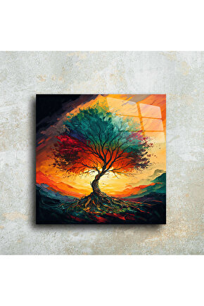 Hayat Ağacı Görseli Cam Tablo Duvar Dekoru 7