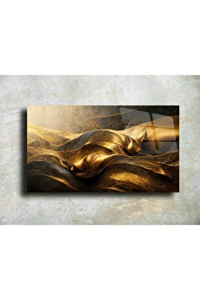 Gold Siyah Karışık Desen Cam Tablo Duvar Dekoru