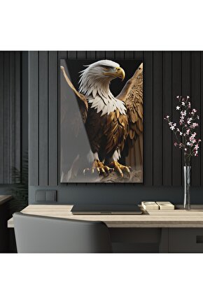 Beyaz Gold Renkli Kartal Cam Tablo Duvar Dekoru