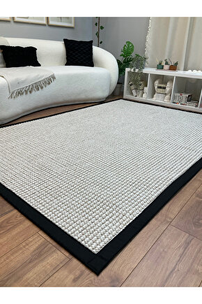 Kumaş Bordür Bej Bukle Siyah Bordür  Halı Salon Koridor Mutfak Çocuk Odası Halısı  Kilim S263