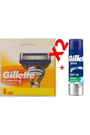 Fusion 5 Start Yedek Bıçak 8li + Gillette Series Tıraş Jeli 200 ML (2 PAKET) (Almanya Üretim)