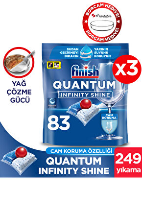 Quantum Infinity Shine Bulaşık Makinesi Deterjanı Kapsül Tablet 249 Adet (83X3LÜ) Borcam Hediye