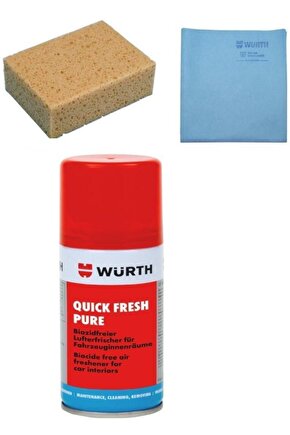 3 Lü Oto Yıkama Set Süngeri, Sentetik Güderi Bez, Araç Içi Tazeleme Spreyi Quick Fresh 100 ml