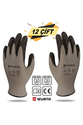 Würth Nitril Kaplama Sanayi Iş Usta Eldiveni Teknisyen Mekanikçi Koruyucu Eldiven No:9l (12 ÇİFT)