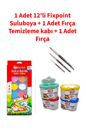 Fixpoint 12li Suluboya - 1 Asdet Fırça Temizleme Kabı - 1 Adet Fırça Yıldız  Kırtasiye Seti