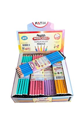 Köşeli Mercanlı Kurşun Kalem 12li Pastel Renkler Mor Gövde