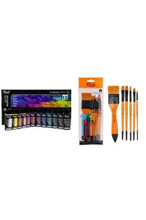 RİCH Master Mix Akrilik Boya Seti 12 Lİ +Rich 6lı Karma Fırça Seti - Set 8 -set-8
