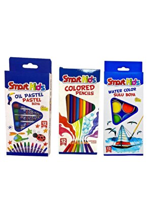 12 Renk Boyama Seti Kuru Sulu Pastel 3lü Ekonomik