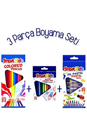 Pastel Boya Kalemi 12li + Kuru Boya Kalemi 12li + Keçeli Boya Kalemi 12li
