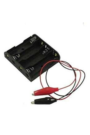 4lü AA Pil Yuvası - Krokodil Kablolu