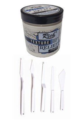 Rölyef Pasta Texture 350 Gr Beyaz Spatula Plastik 5 Li Set